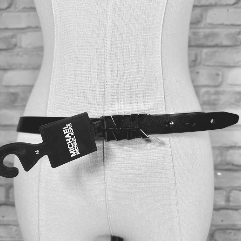 Michael Kors Black Patent Leather Logo Belt